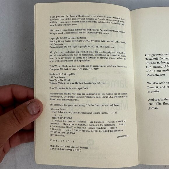 James Patterson The 5th Horseman Paperback 2007 1st Warner Books Edition - Picture 3 of 3